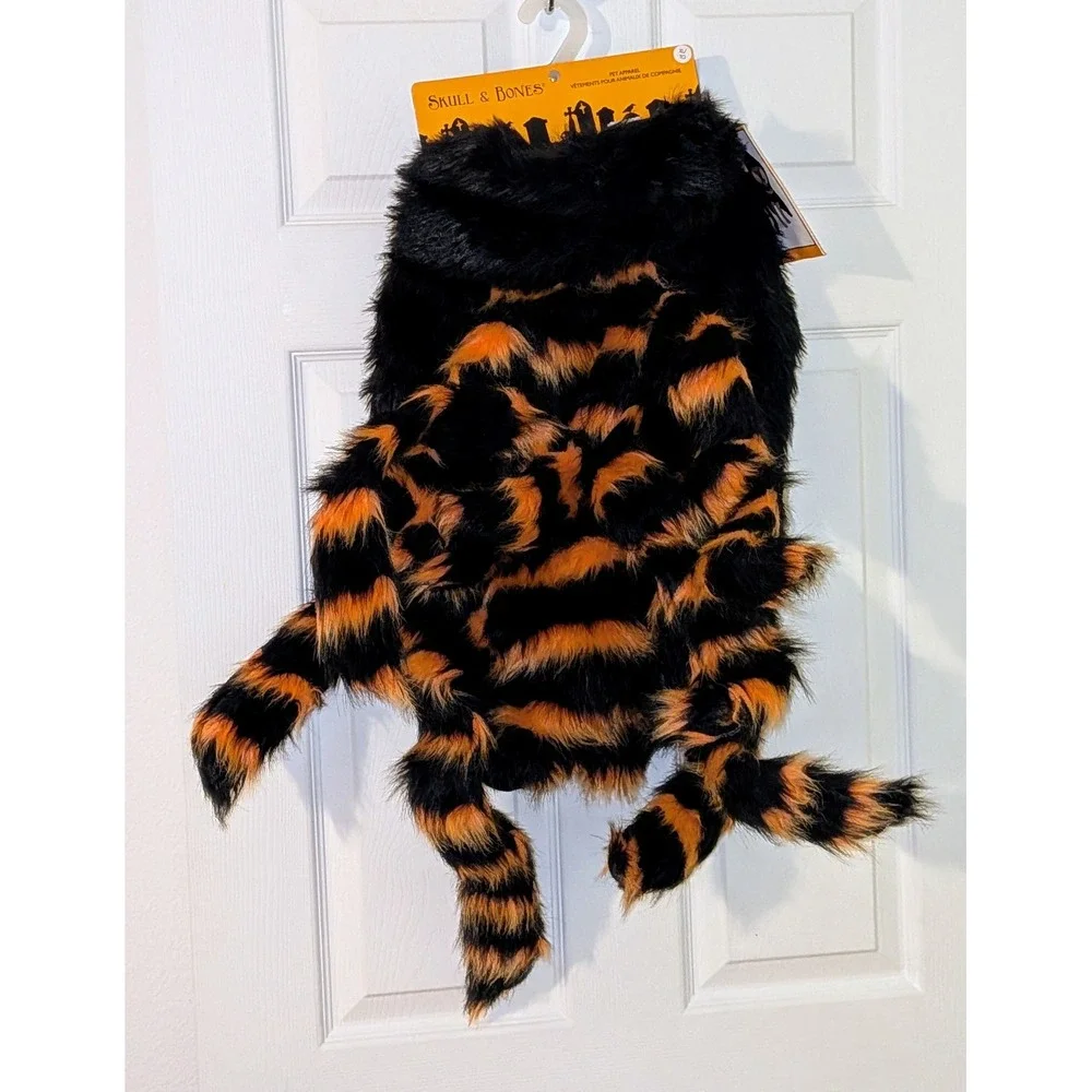 Spider Pet Dog Halloween Costume Black Orange Fluffy Fur Hoodie XL NWT‎